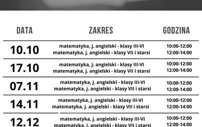 Harmonogram korepetycji z matematyki i języka angielskiego
